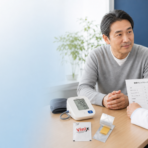 医師への健康相談とVINIXフィルム型ED治療薬のイメージ