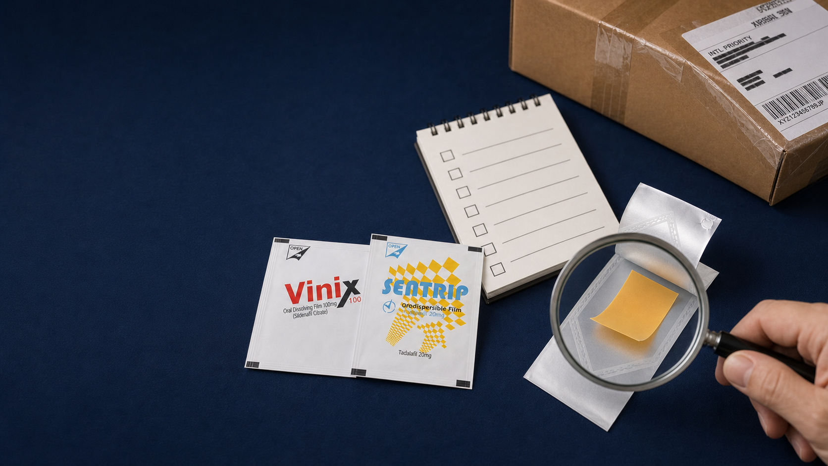 VINIXとSENTRIPの個包装・フィルムを確認するイメージ